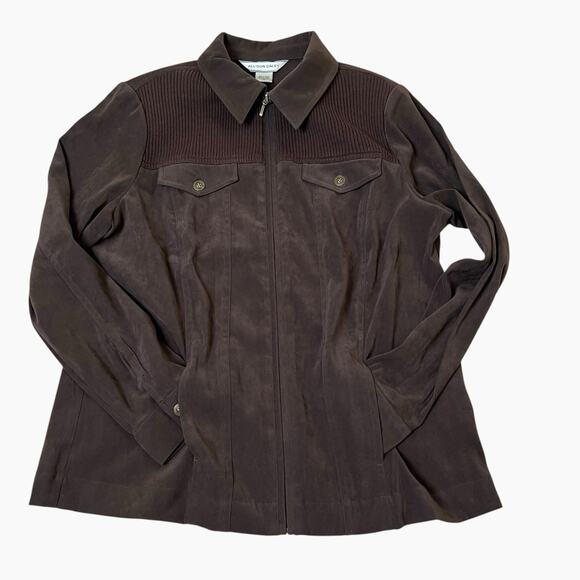 Allison Daley Faux Suede Jacket Size 12 Brown Side Pockets Full Zip Vintage - Picture 6 of 6
